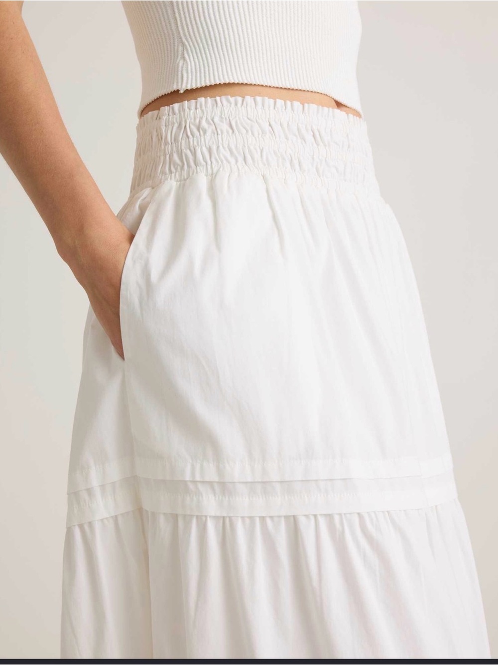 Quince White Tiered Maxi Skirt with Smocked Waist - Picture 4 of 11